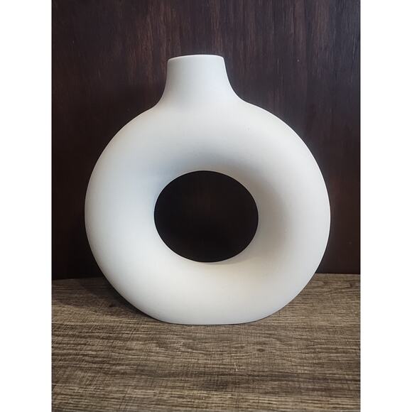 Zen Office Nordic Modern Scandi Vase Faux Stone Donut Flower Home Living Room - Picture 1 of 4